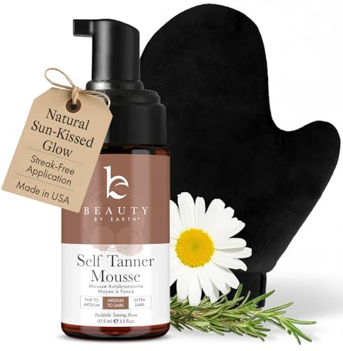 Self Tanner Tanning Mousse Kit - USA Made with Natural & Organic Ingredients, Self Tanner Mousse and Mitt, Tan Kit, Fake Tan Tanning Foam, Medium to Dark, Sunless Tanners Best Sellers
