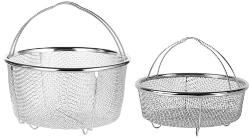 Juwacoo 2 Stück Edelstahl Dampfgarer Dampfeinsatz, (20,5 cm+18 cm) Frittierkorb Dampfkorb, Dünsteinsatz für Kochtopf, Dämpfeinsatz Instant Topf Zubehör, Dampftopf Frittierkorb für Topf,Pommes Körbchen