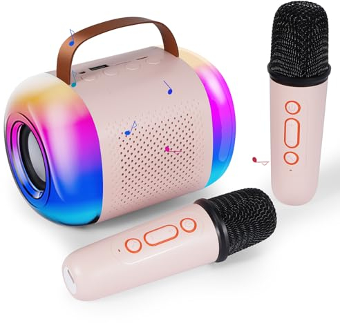 LAMA Karaoke Maschine Kinder Karaoke Anlage mit 2 Mikrofonen, Tragbare Karaoke Mikrofon Lautsprecher System, Bluetooth Lautsprecher Box Karaoke Set Karaoke Box für Party Geburtstag Geschenke, Rosa