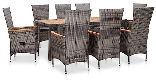 KTHLBRH Juego de muebles de jardín para exteriores, balcón, mesa y sillas de 9 piezas, con cojines de poliratán, color gris