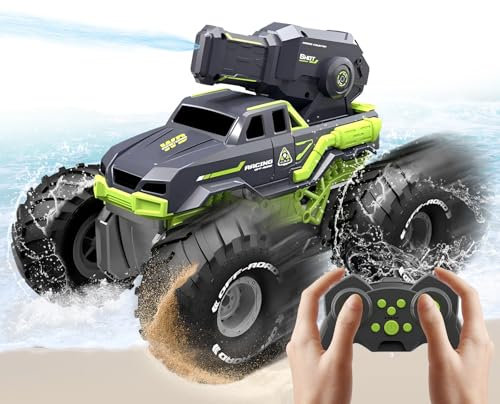 OBEST Amphibisches Ferngesteuertes Panzer Auto Mit Wasserpistole, RC Boot mit schießen Wasser Spielzeug, Amphibienfahrzeug Stunt Auto Spielzeug Kinder Geschenke für 6+ Jahre Jungen Mädchen