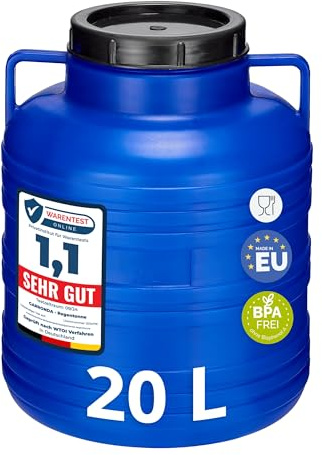 Garronda 20 liter bredhalsfat med lock – BPA-fri HDPE-behållare för vatten, regnvatten, förvaring och djurfoder, livsmedelssäkert universalfat för trädgården GD-0078, Blå