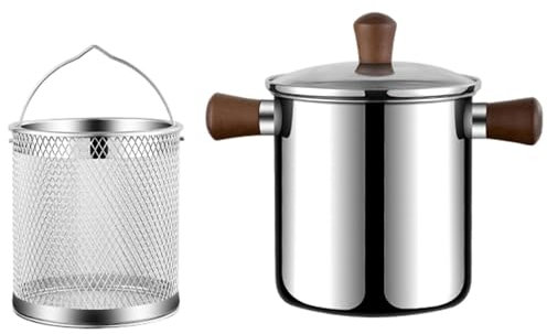 F Fityle Frittiertopf mit Doppelgriff, Mini-Fritteuse, Küchenfritteusenpfanne, Frittiertopf mit Sieb für Lebensmittel, gebratene Hähnchenschenkel, L