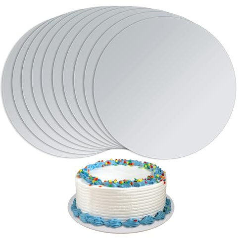 Tenbrachian 10 Pz Sottotorta Tondo, Supporti per Torte Oro, Vassoio Torta Rotondo 20 cm, Vassoio Torta Rotondo in Cartone, Base Sottotorta in Cartone Rotondi per Trasporto di Torte(Argento)