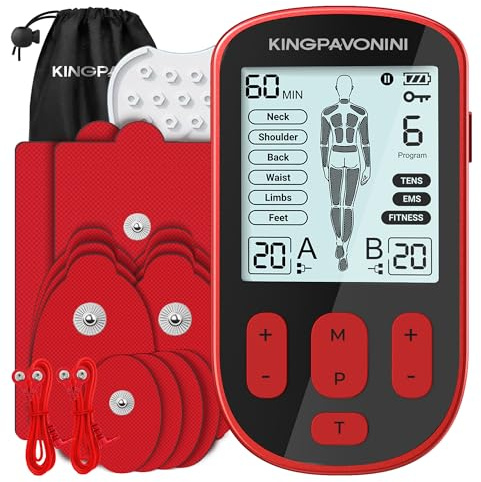 KingPavonini 3-in-1 TENS Unit Muscle Stimulator for Pain Relief Therapy, Dual Channel 36 Modes TENS Machine with 12 Pads, Rechargeable & Portable EMS Muscle Stimulator for Back, Shoulder, Neck