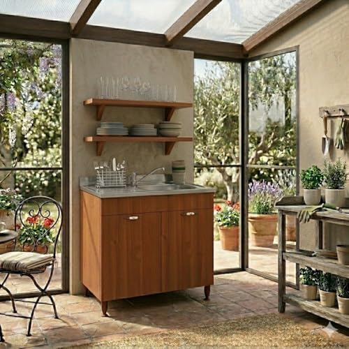 Linea Azzurra Sottolavello 80 SOLO MOBILE Cucina con 2 Ante in Legno Made in Italy H85xL80xP50cm Facile da Montare (Noce Antico)