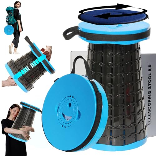 ALEVMOOM Sgabello pieghevole migliorato più spesso, sgabello telescopico con cuscino, sgabello pieghevole retrattile per adulti per campeggio all'aperto e pesca, altezza 50 cm, carico massimo 450 kg