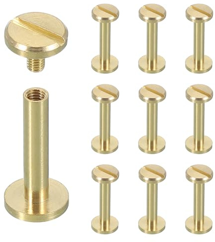sourcing map 10 Sets Chicago Screw Rivets M4x20mm Metal Phillips Head Post Nail Rivet Stud Screws Connectors for DIY Leather Belt Bag Craft Bookbinding, Brass