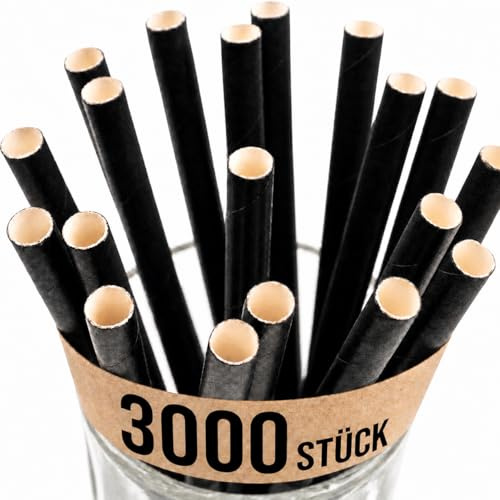 Inoverse 3000 pajitas de papel con 8 mm de diámetro x 24 cm, pajitas desechables, 100 pajitas de papel biodegradables, pajitas de papel kraft para cócteles, fiestas, catering, color negro