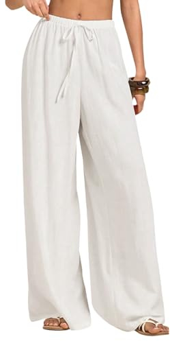 Neteson Pantaloni Lino Donna Estivi Leggeri Pantaloni Larghi Elegante Casual Spiaggia Gamba Larga
