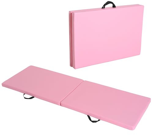 HOMCOM Tappetino da Ginnastica Pieghevole, Materassino Fitness Spesso 5 cm e Antiscivolo, Tappeto da Palestra Salvaspazio per Yoga e Pilates, 180x60 cm, Rosa