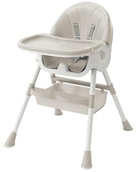 Chaise haute bébé 4 en 1, pour Bébé Ergonomique, Confortable, chaise haute bébé pliable,4 Niveaux de Hauteur Réglage, Plateau Double Couche, Convient aux enfants,64x70x87 cm (Blanc cassé)