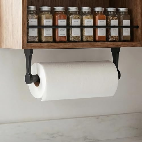 QWORK® Porta scottex, portarotolo carta igienica in lega di alluminio nera, montaggio adesivo o a vite, per cucina, bagno e altro