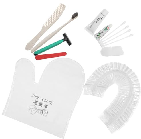 Healeved Ensemble Kit Hygiène Hôtel 4 Pièces – Brosse à Dents Jetable Couleur Aléatoire, Peigne Paille de Blé, Kit Soin, Bonnet, Chiffon Nettoyage Chaussures, Rasoir –