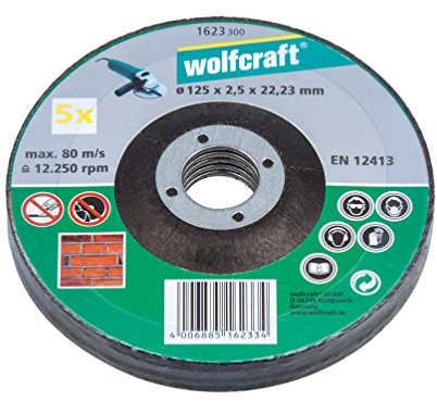 wolfcraft 1623300 Disques à Tronçonner la Pierre, Seau déporté Pack 5 Argent