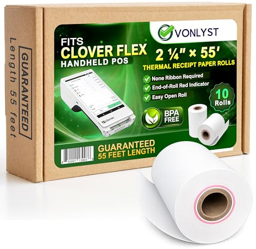 Vonlyst Thermal Paper Roll for Clover Flex Receipt Paper 2 1/4 x 55 (10 Rolls)