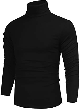 Poriff Men's Basic Turtleneck Pullover Melange Colored Slim Fit Long Sleeve Sweater Black M