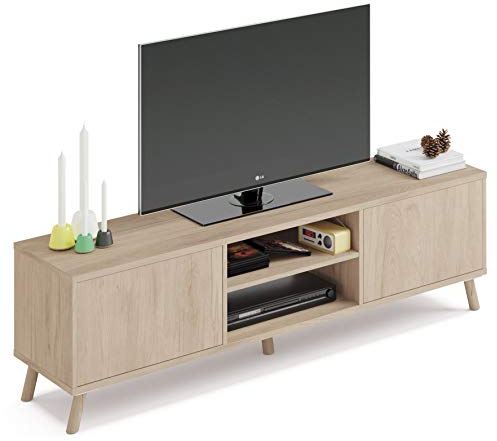 MUEBLES PITARCH | Mueble TV con Patas 2 Puertas y Estante, Mueble de Televisión Industrial, Roble Aurora, 55x160x40cm, Módulo de Salón, Moderno, Modelo Oslo
