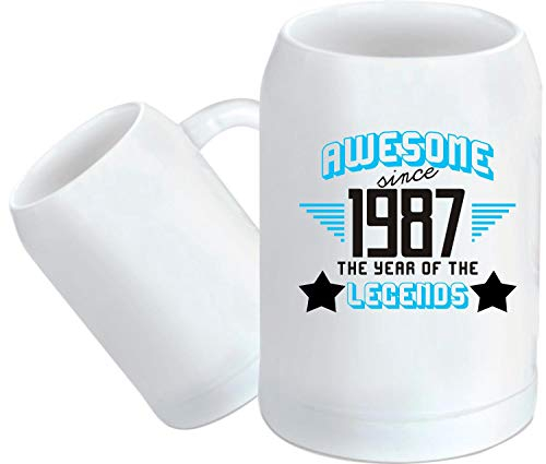 Shirtstown Chope à bière Awesome Since 1987 The Year of The Legends, verre à bière, bière, mesure, logo avec inscription en allemand