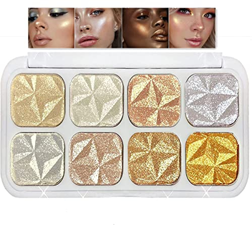 8 Farben Highlighter Makeup Paletten, Diamond Glitter Shimmer Powder Makeup, Face Body Illuminator, Gesichtskontur Pearlescent High Pigment Shiny Brighten Shaping Highlighter Palette