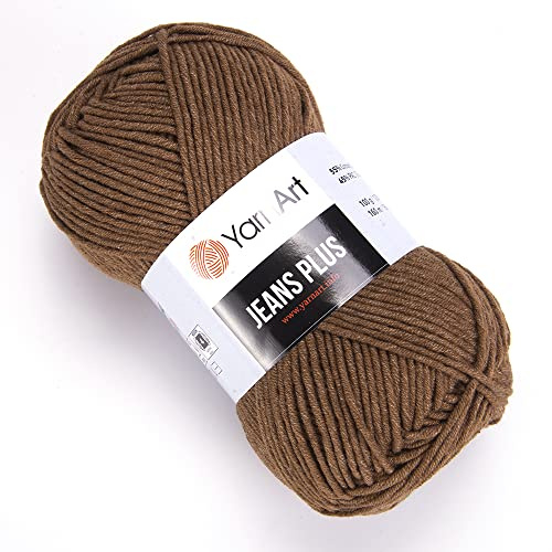YarnArt Jeans Plus - Hilo de mezcla de algodón suave, 100 g, 160 m, 55 % algodón, 45 % acrílico, peso peinado #4, ideal para amigurumis, proyectos de bebé, tejer y ganchillo, duradero y suave (40)