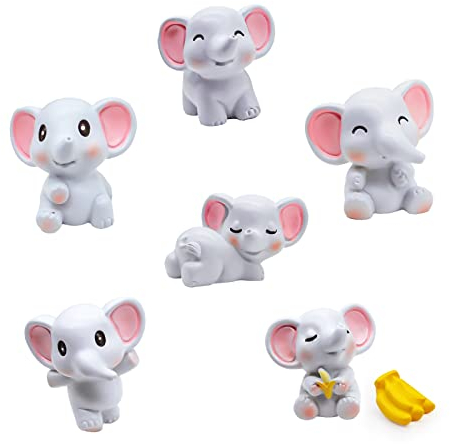 Rosa Elefant-Kuchen-Cupcake-Deckel, 7 STÜCKE Mini Cute Baby Elephant Figuren Puppenhaus Spielzeug Elefanten-Kuchendekorationen für It's A Girl Baby Shower Jungle Theme Kids Girls Birthday Party