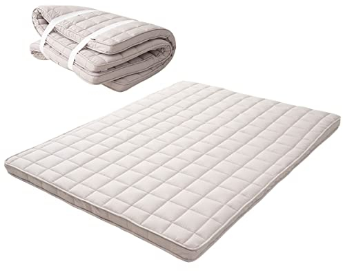 EMOOR Japanische Gepolsterte Futon-Matratze Machi 160 x 202 cm Grau, Zwickel Faltbar Verstaubar Elastische Bänder Bodenschlaf-Gästebett Tatami-Matte