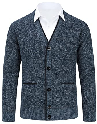 Allthemen Cárdigan para Hombre con Cuello en V Forrado con Botones de Punto Grueso Chaqueta de transición cálida