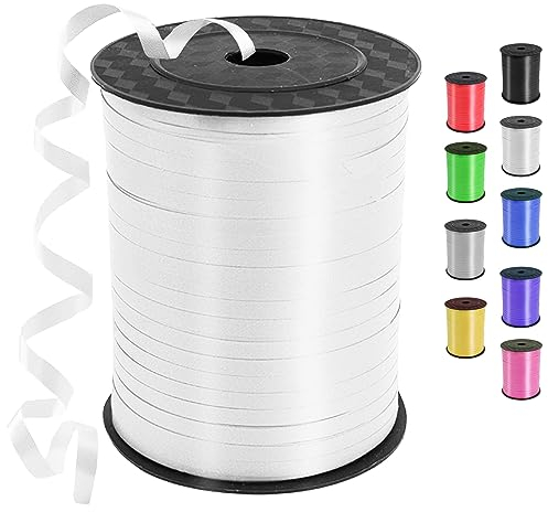 Geschenkband Weiß, 450 Meter/ 500 Yard Schleifenband weiss, Ringelband, ballonband für Ballonverschlüsse, Weihnachten Neujahr Geschenkverpackung, Basteln, Partydeko, Hochzeitsdeko