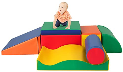 COSTWAY Set di Costruzioni Morbide in PU e EPE da 7 Pezzi, Gioco Educativo per Bambin con Età Superiore a 1,5 Anni, Multicolore (Rosso)