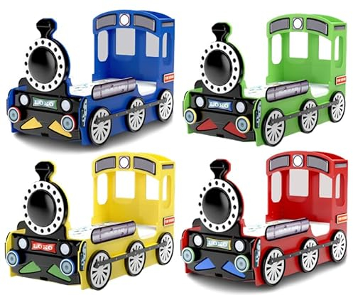 Faizee Möbel Lokomotive Kinderbett in Grün, Blau, Rot, Gelb Hochwertiges MDF Kinderzimmer Bett [205x120x130] (Blau)