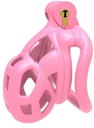 B2-Ceinture de chasteté Set de 4 cockrings Rose Sissy Sex Toy Cage de chasteté Cage de chasteté respirante avec Invisible Lock Design Homme Cock Bondage BDSM Sex toys en résine (small,Pink)