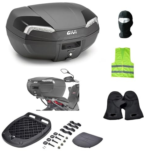 COMPATIBILE CON YAMAHA T-MAX 500 WHITE MAX BAULETTO E46NT VALIGIA GIVI TECH RIVIERA 46 LITRI BAULE PER MOTO SCOOTER+PIASTRA E KIT UNIVERSALE PER PORTAPACCHI POSTERIORE