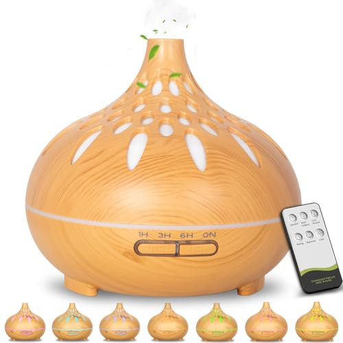 RDDAIPE Aroma Diffuser, 500ml Duftöl Diffuser, Diffusor für Ätherische Öle, Ultraschall Luftbefeuchter Aromatherapie Öle Diffusor mit Fernbedienung und 7 Farben Led,für Zuhause,Schlafzimmer,Raum,Büro