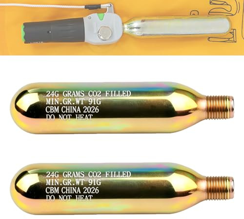 24 Gram CO2 Rearming Cylinder 1/2-inch Replacement Thread CO2 Cartridges for Auto Manual Version of Inflatable Jackets Life Vests Waist Belt Personal Flotation Device PFD-Rearming Accessories 2 PCS