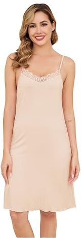 Sopesil Enaguas para Vestidos Combinacion Interior Mujer Vestidos Vestido de Tirantes Sexy de Encaje con Escote en V Sottoveste de Moda Tirantes Ajustables Carne S