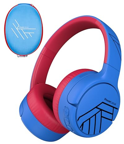 PowerLocus Casque Bluetooth pour enfants - Réduction active du bruit - 74/85/94 dB - Volume sûr - Pliable - Avec sac en tissu - Autonomie de 60 h avec microphone et auxiliaire - Pour téléphone