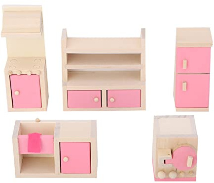 Masyrt 1:12 Juego de muebles en miniatura de madera colorida, accesorios realistas para casa de muñecas para decoración de casa de muñecas (cocina)