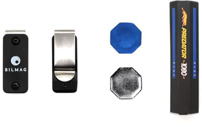 BILMAG Billard Kreidehalter mit Magnetclip + Predator Kreide 5er Pack I Billard Zubehör Set