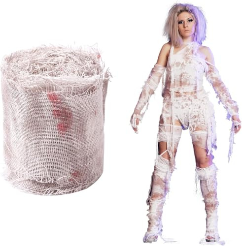 WEITAPYT 10 m läskig blodig halloween-dekoration realistisk blodbandage gasväv för karneval, cosplay, dörrar, hallar, duschdraperier, verandor (10 m x 8 cm)