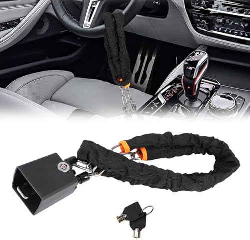 Steering Wheel Lock, Universal Car Seat Belt Lock with 2 Keys, Car Security Devices Double Anti Theft Device for Most Vehicles, Trucks, Van & Caravan (Black)