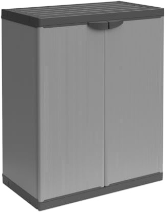 BuyStar Armadio Basso 2 Ante da Esterno 68x40x85h cm, Ripiano e Maniglie + 3 Borse Raccolta Differenziata Colorate - Idrorepellente, Riciclaggio, Robusto, Anti odore, Lavabile - Sistemi Modulari