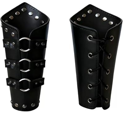 Floatdream 2 Pièces Protège-Bras Cuir, Protège-Bras Cuir Médiéval, Protège Bras Vintage en Cuir, pour La Protection Quotidienne, Le Tir A l'arc, Le Sport (Noir)