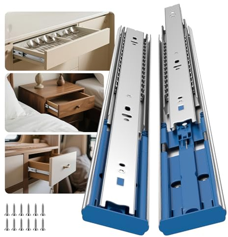 goldenwarm Soft Close Heavy Duty Drawer Slides 22 Inch, 10 Pairs 100lb Load Capacity Ball Bearing Drawer Glides, 3-Section Full Extension Side Mount Rails for Kitchen, Office, Workshop Cabinet