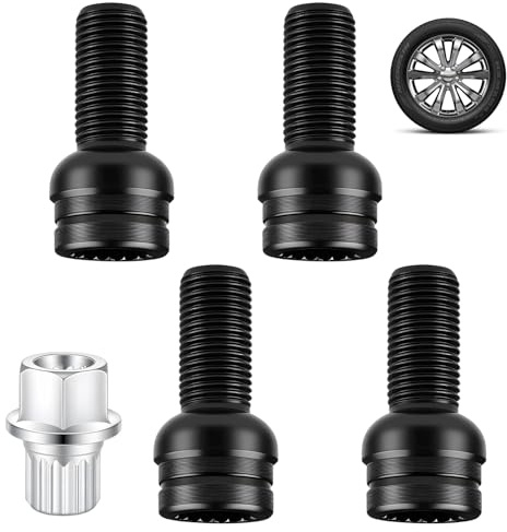 4 piezas Tornillos Antirrobo Coche M14 x 1,25 mm, Juego de Pernos de Rueda de Acero al Carbono Negro y Tuerca de Seguridad con Llave