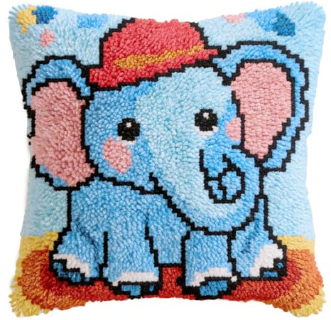 Alongen DIY Latch Hook Kit for Beginners – Cute Animals Pillow Kit | Pre-Printed Colorful Canvas, Embroidery Craft Cushion fit for Christmas, Halloween,Home Sofa Decoration
