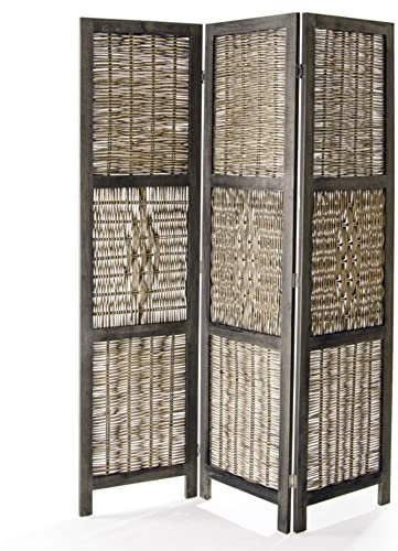 VERDELOOK Paravento Norma a 3 Ante in Legno e Bamboo Intrecciato, 132X6x170 cm