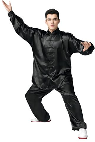 Andux Kampfsport Tai Chi Anzug Kung Fu Uniformen Unisex SS-TJF01 (Schwarz,L)