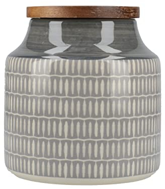 Mikasa Drift - Recipiente de cerámica para té, café o azúcar, diseño Batik Gris Decorado a Mano, Tapa de Madera, 12,5 x 12 cm, 900 ml