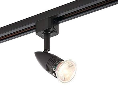 Adjustable Ceiling Track Spotlight – Matt Black & Black PC – Single 7W MAX GU10 Lamp Bulb Required - Sleek Tapered Kitchen Shop Corridor Downlight – Dimmable Moving Rail System Fitting